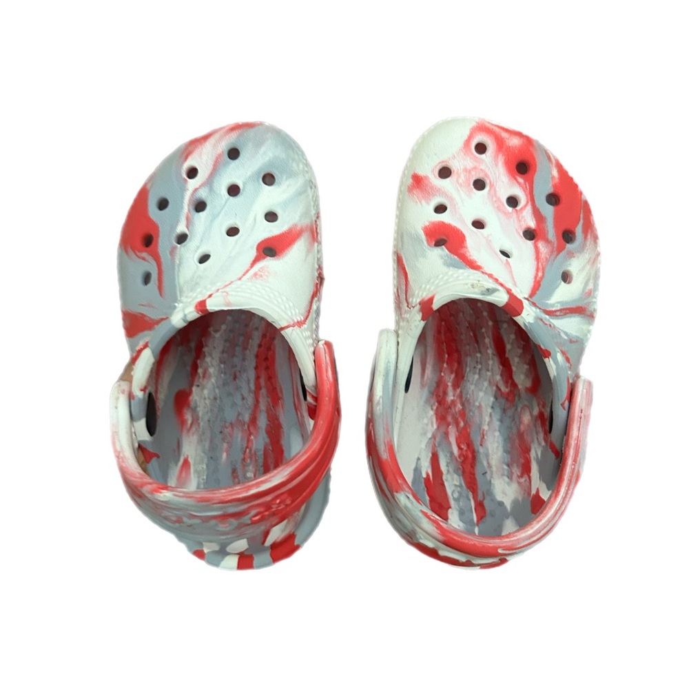 5 Toddler Crocs Marbled Tie Dye Res White Grey Size C5 Perforated Baby Shoes